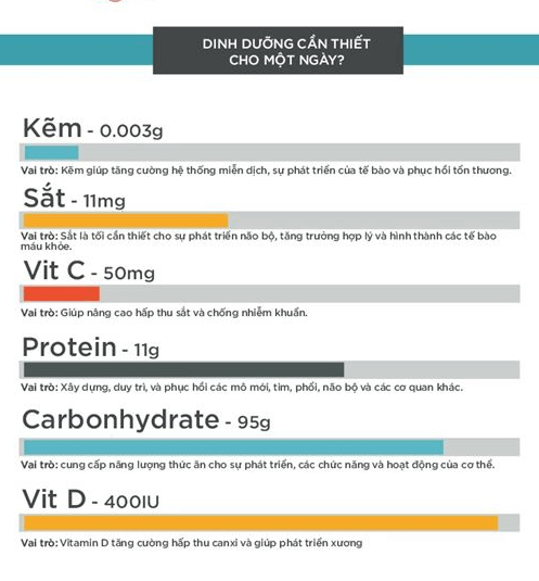 Biểu đồ các chất dinh dưỡng cho bé