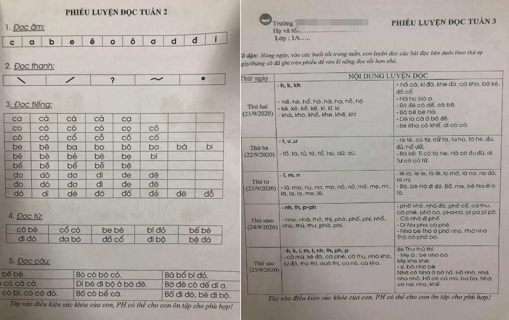 học sinh lớp 1 học tiếng việt