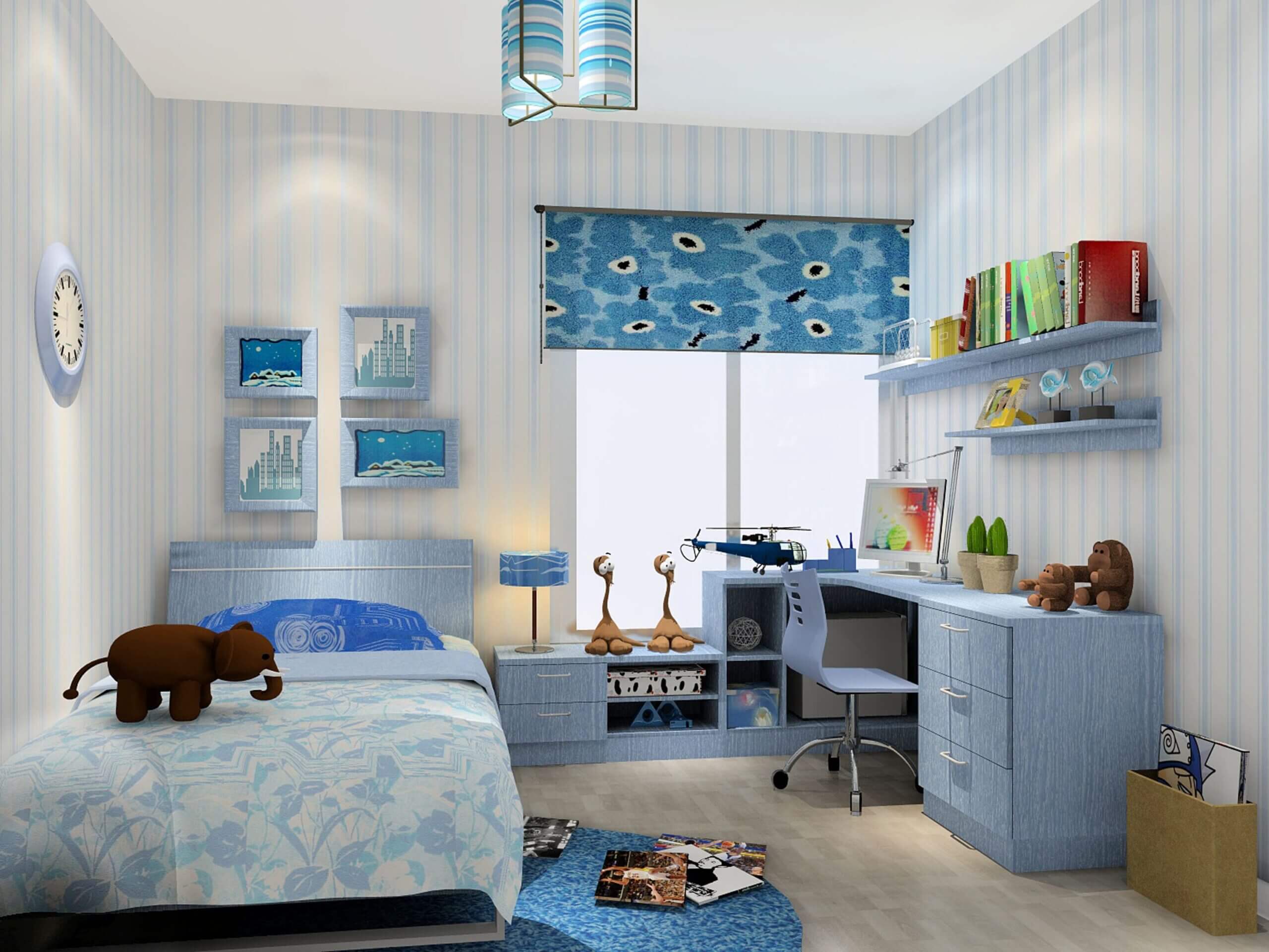 Thiết kế phòng ngủ gam màu xanh