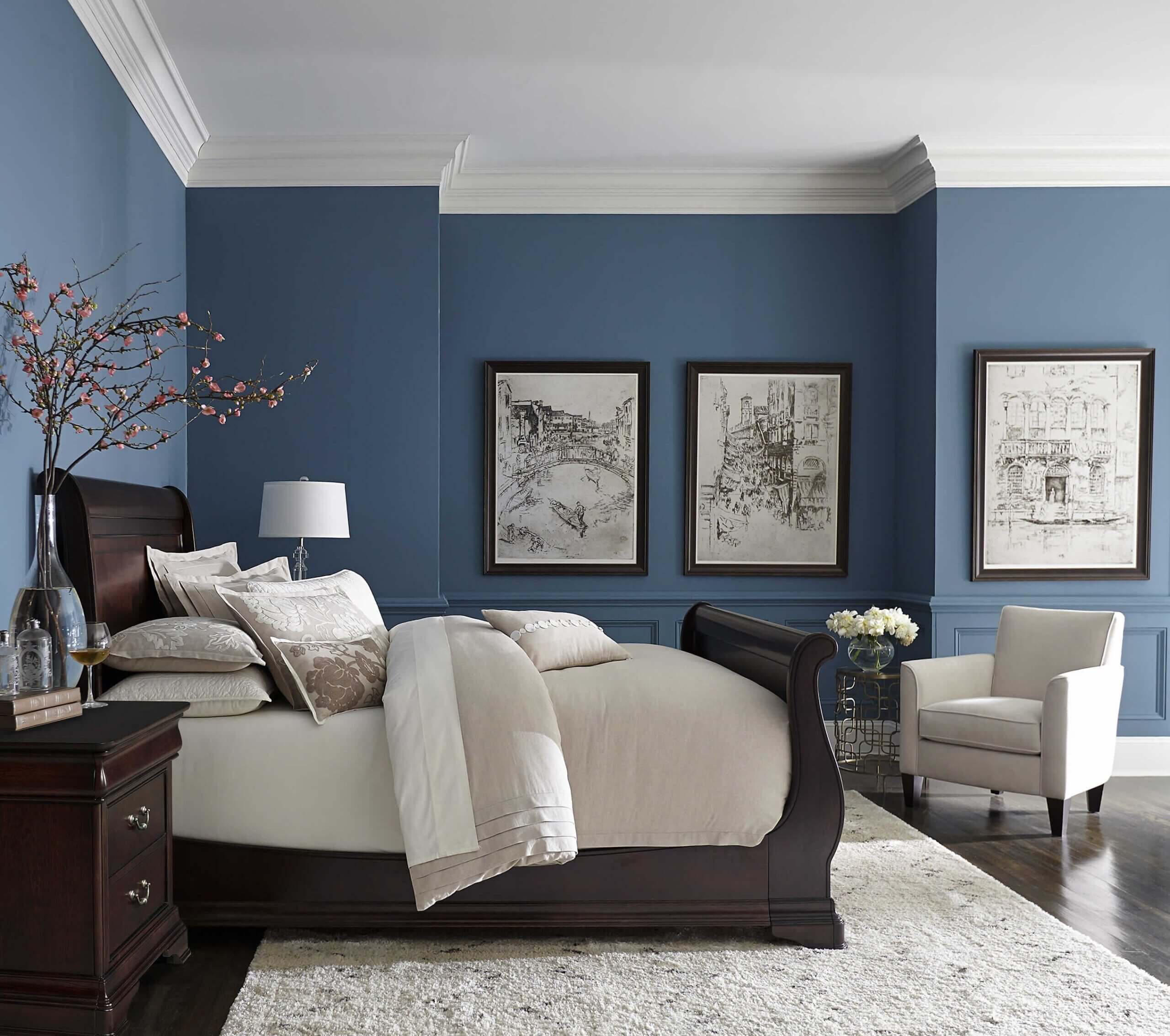 thiết kế phòng ngủ màu xanh dương