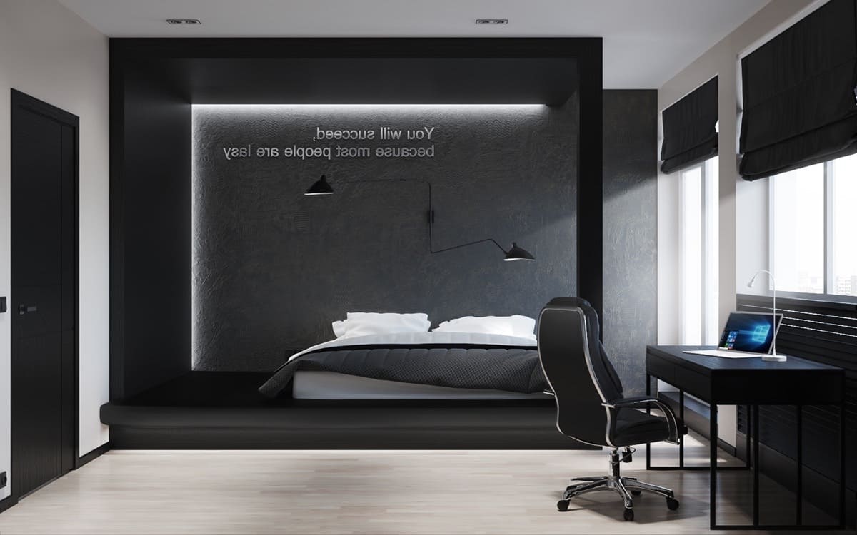 15+ Ý tưởng thiết kế phòng ngủ đen trắng cho người thích sự tối giản 16