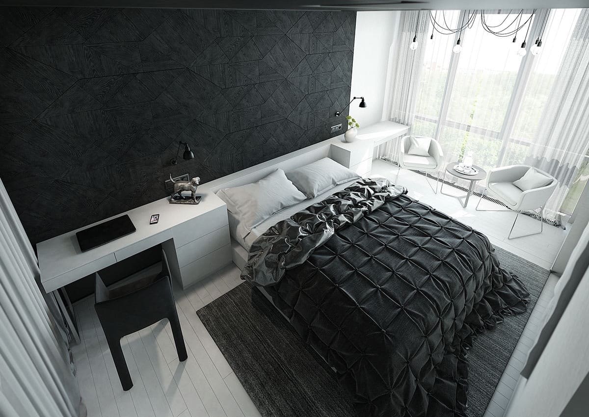 15+ Ý tưởng thiết kế phòng ngủ đen trắng cho người thích sự tối giản 17