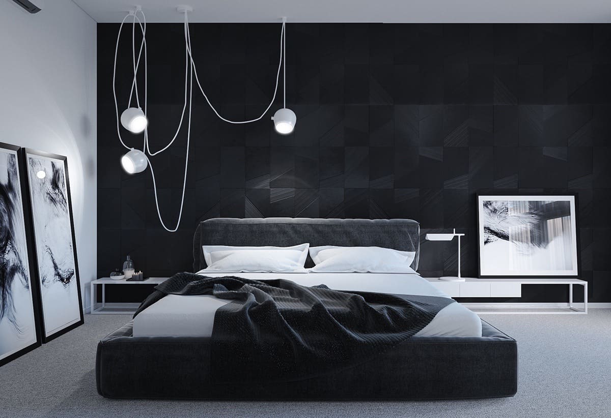 15+ Ý tưởng thiết kế phòng ngủ đen trắng cho người thích sự tối giản 19