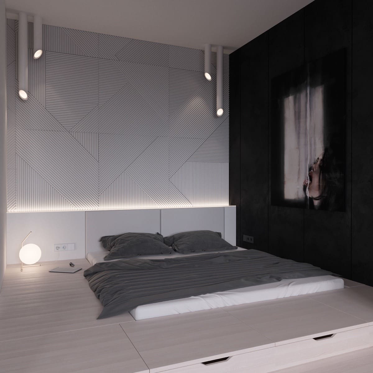 cách thiết kế phòng ngủ đen trắng