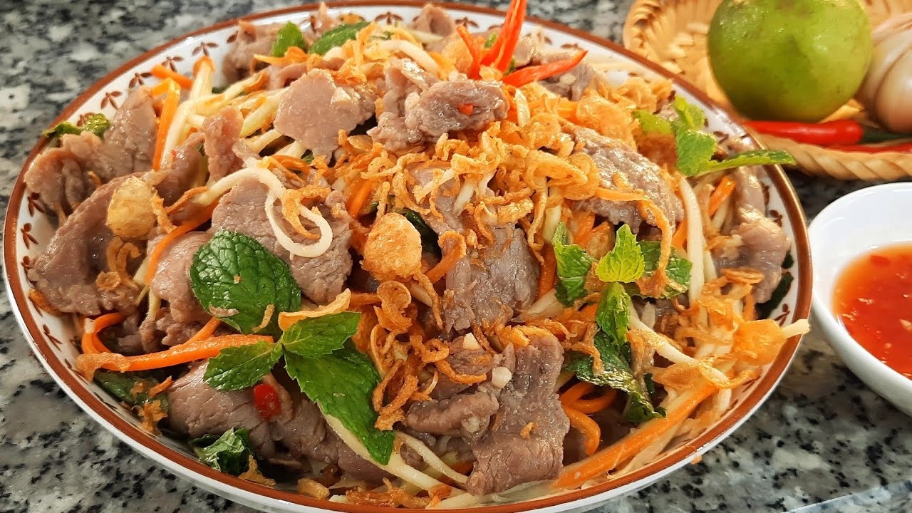 cách làm gỏi bò chua ngọt trộn xoài